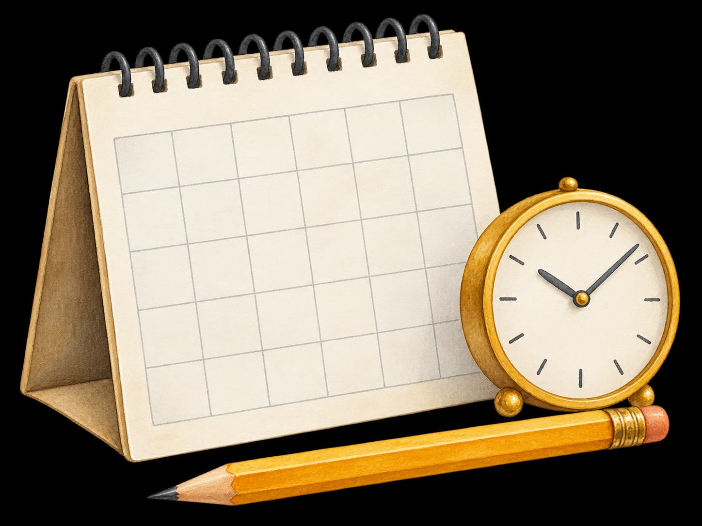 Watercolor: Kalender und Uhr für die Planung von Unterstützung